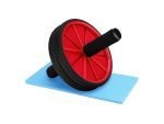 عجلة تمارين البطن المزدوجة لشد البطن والتمارين الرياضية مع سجادة صغيرة- أحمر