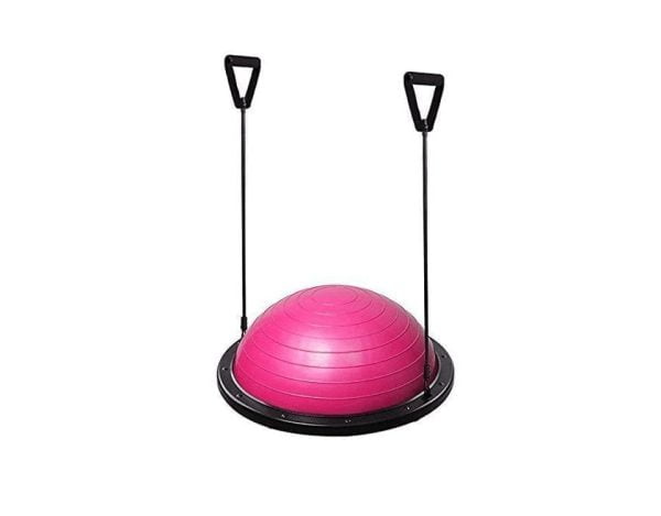 Yoga Half Ball Balance with Resistance Bands - Pink