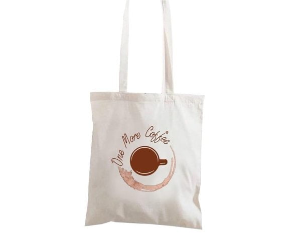 Canvas Shoulder Bag 100% Cotton With "One More Coffee"