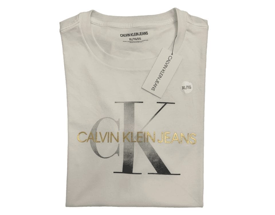 T-Shirt Silver Sign Crew Neck Men's - Calvin klein - White | Champions ...