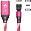 Magnetic Charging Cable 3 in 1 Led Saji Technology - Cable (Micro usb - Type c - Iphone ) Fast Charging, Data Transfer (540 degree)- Red