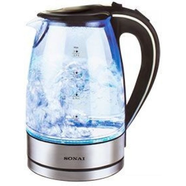 Sonai Water Kettle 1.7 Liter - Glass Electric Kettle - Silver and Black - SH-3742