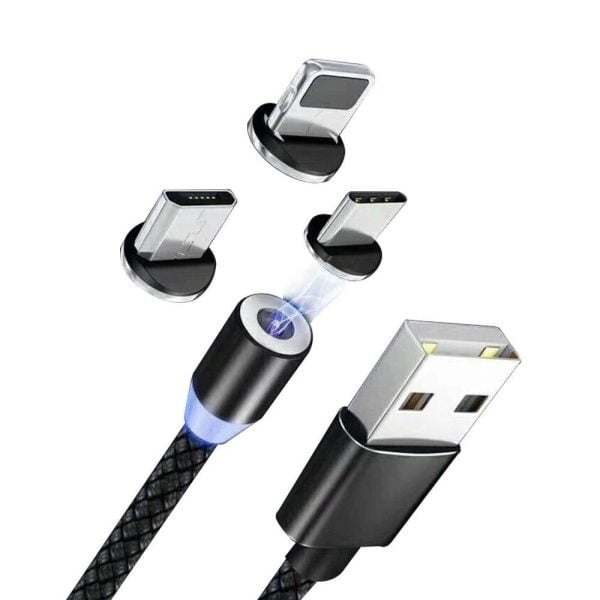 Magnetic Multi-Use Cable 1 Meter - 3 in 1 Data Transfer Cable - Black