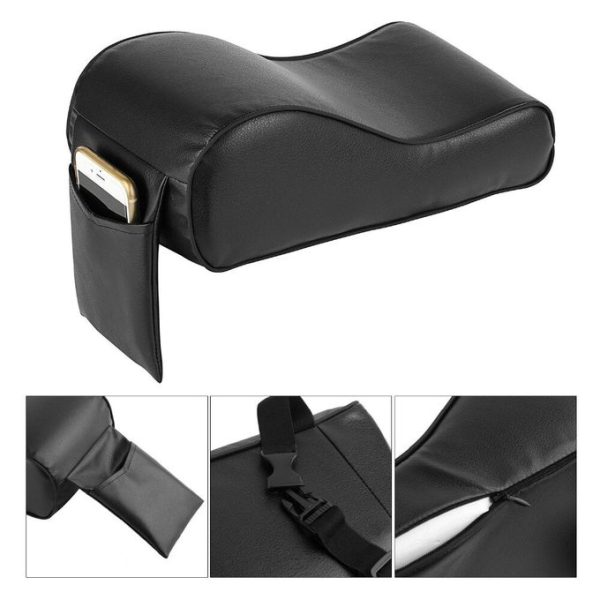 Leather Armrest For Car - Car Armrest With Pocket For Mobile - Black