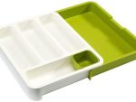 Adjustable Divider Cutlery Drawer - Multi-Use Spoon Organizer Dish - White and Green