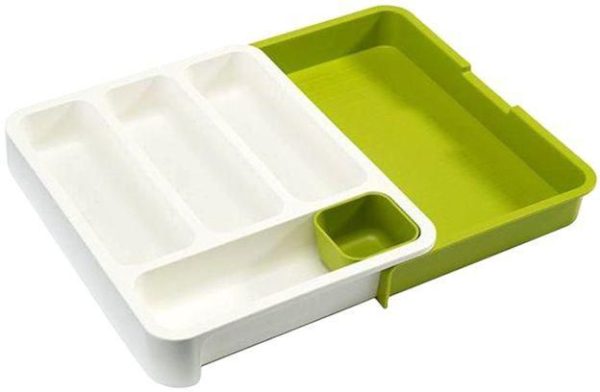 Adjustable Divider Cutlery Drawer - Multi-Use Spoon Organizer Dish - White and Green